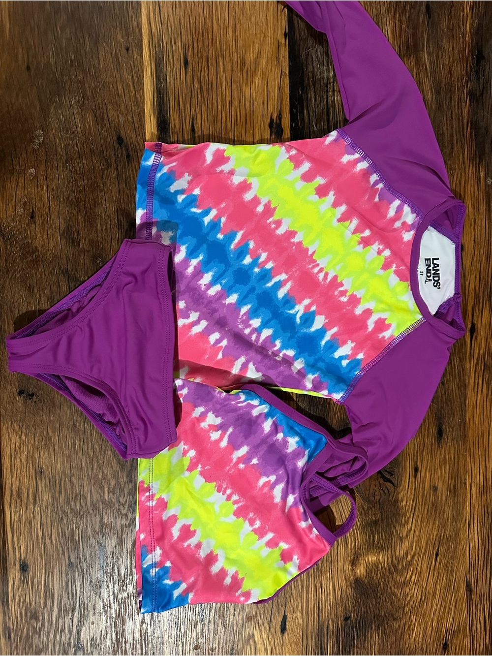 Lands' End Girls' Purple Multi Tie-Dye Two-Piece Swim Set
